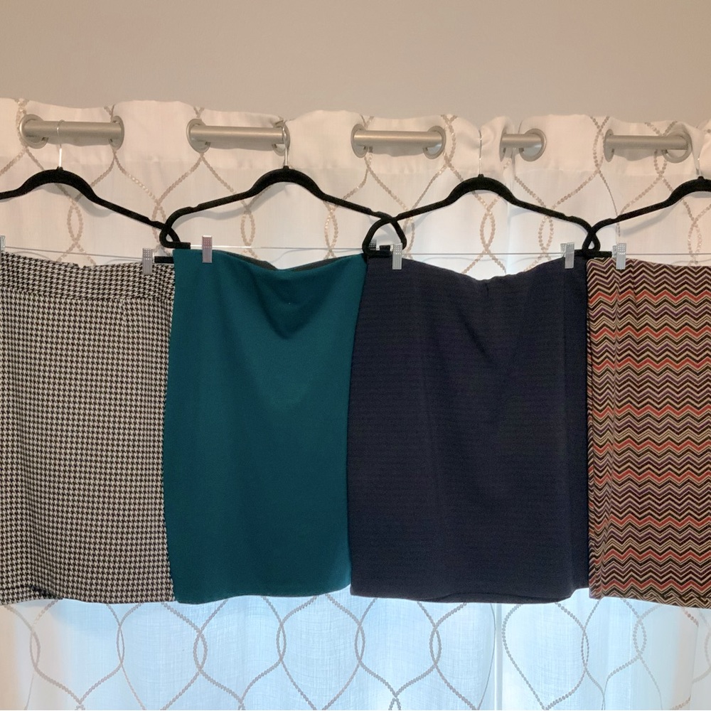 Blue pencil skirt elastic waist